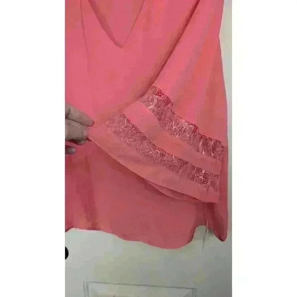 NWT Apt. 9 V-neck Peachy Pink Coral Sheer Lace Bell 3/4 Sleeve Blouse XXL - Picture 5 of 10